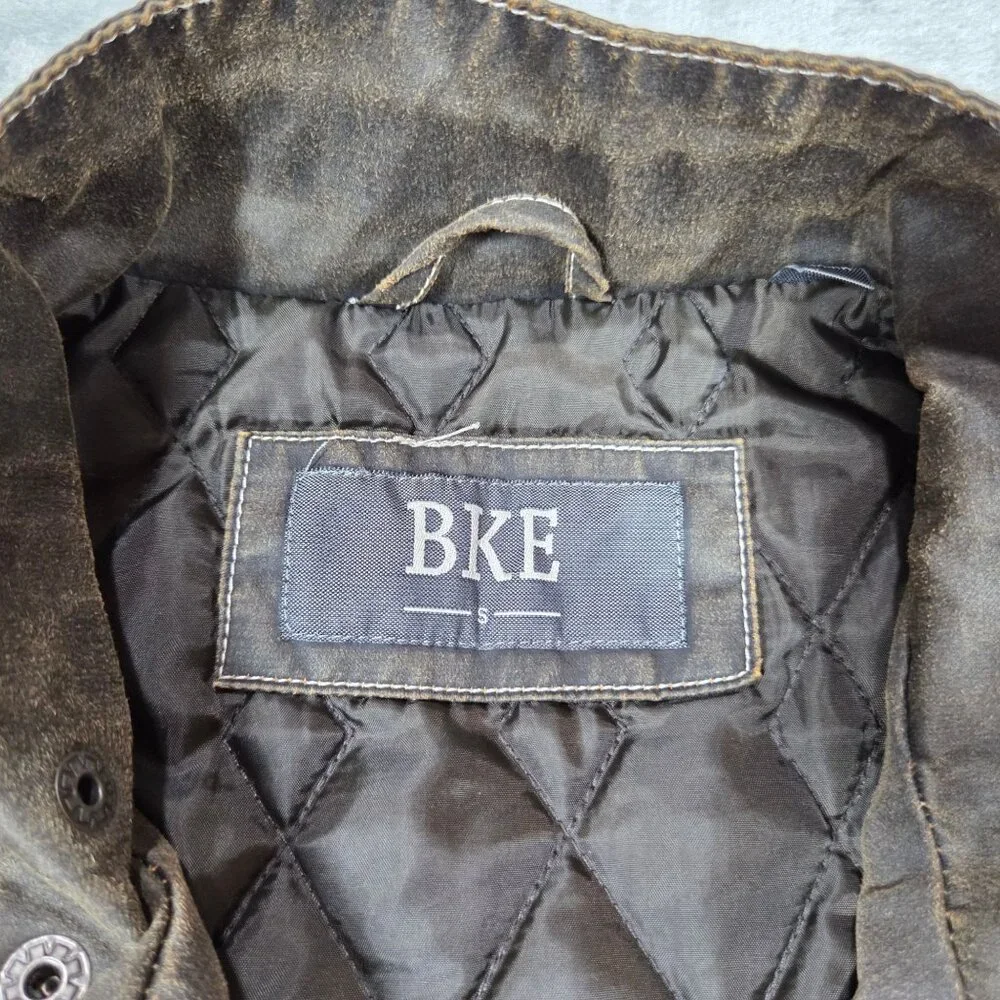 Buckle BKE Jacket Mens Small Brown Antique Washed Bomber Quilt Lined Coat